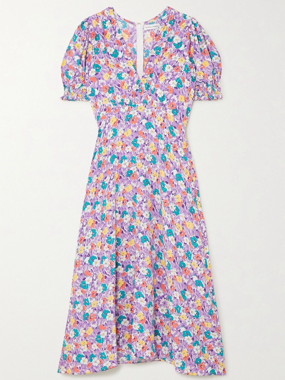 FAITHFULL Marie-Louise Nefeli Floral Print Crepe Midi Dress, XS